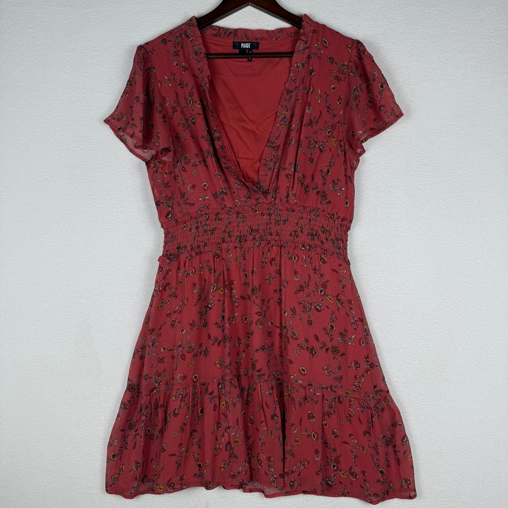 PAIGE‎ Giannina Silk Mini Dress Floral Silk Smocked Waist Ruffle 6758J73-6667 M
